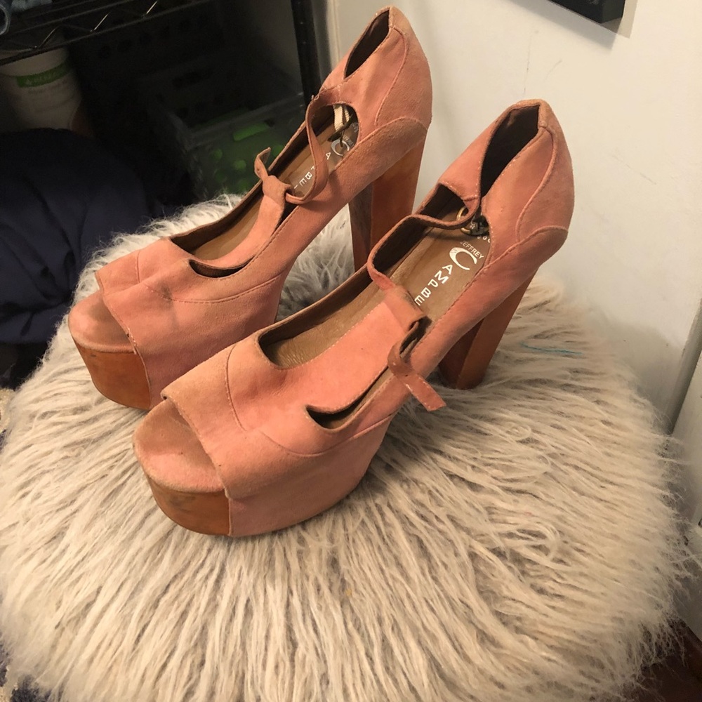 JEFFREY CAMPBELL FOXY WOOD T STRAP HEEL 7.5